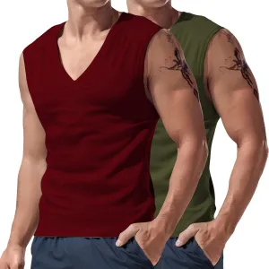 2 Pack Men's Muscle Shirts Fashion V Neck Sleeveless Workout Tank Tops Bodybuilding Gym Fitness Training Sport Tees