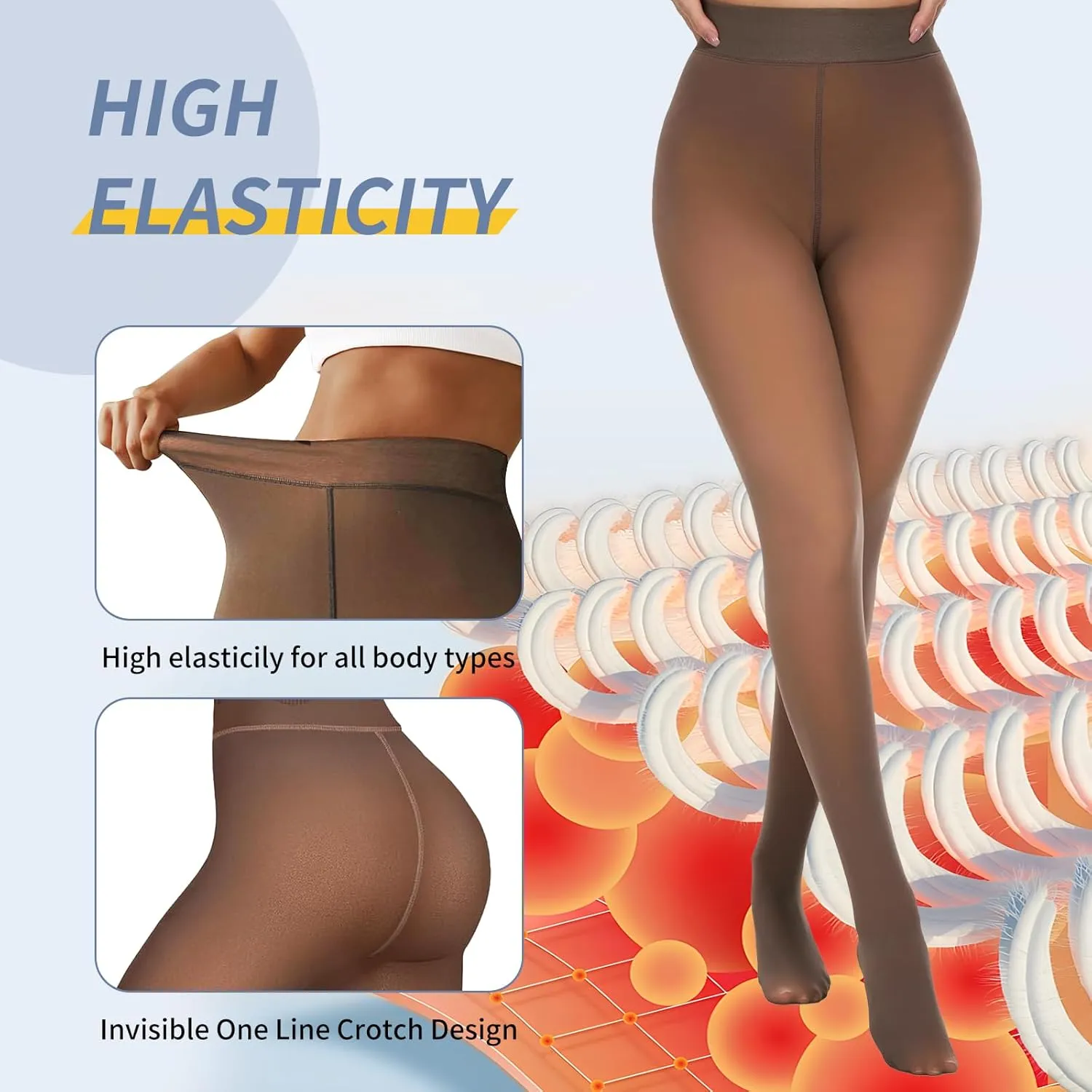 2 Pairs Women Fleece Lined Tights - Invisible Crotch Warm Fake Translucent High Waist Women Thermal Tights for Winter