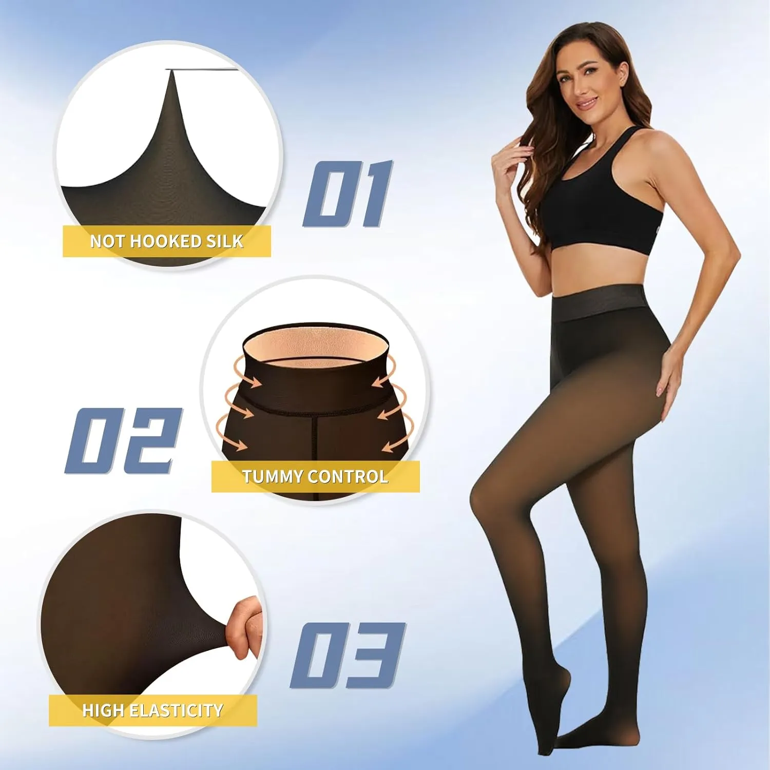 2 Pairs Women Fleece Lined Tights - Invisible Crotch Warm Fake Translucent High Waist Women Thermal Tights for Winter
