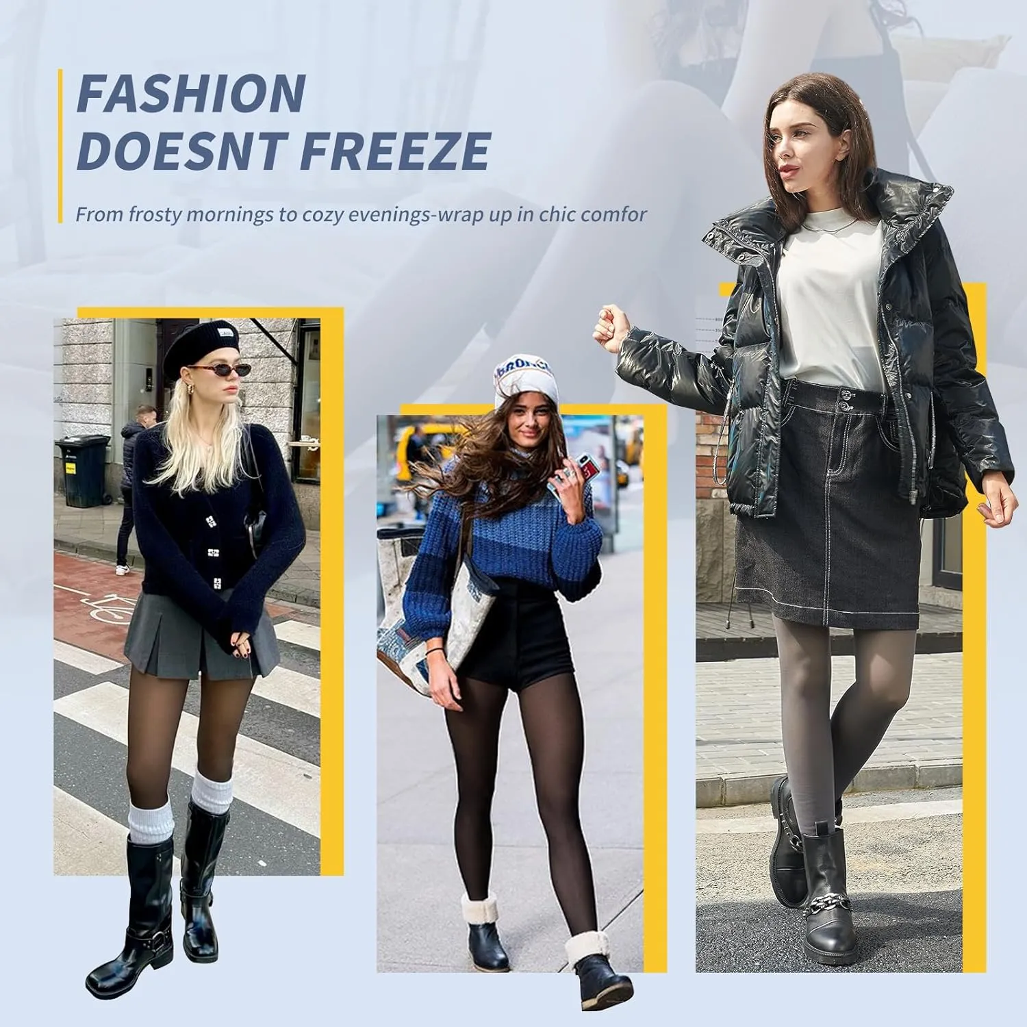 2 Pairs Women Fleece Lined Tights - Invisible Crotch Warm Fake Translucent High Waist Women Thermal Tights for Winter