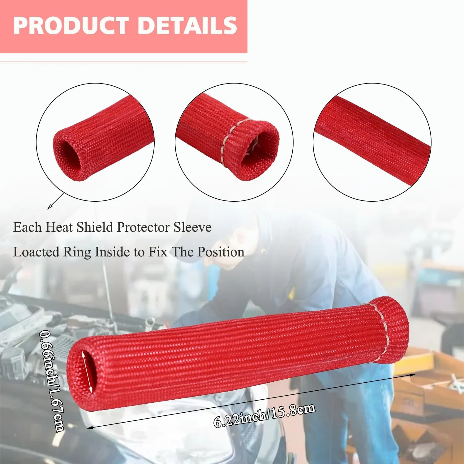 8Pcs 2500° Degree Spark Plug Wire Boots Heat Shield Protector Sleeve Cover Compatible with SBC BBC 350 454,6 Inch, Red