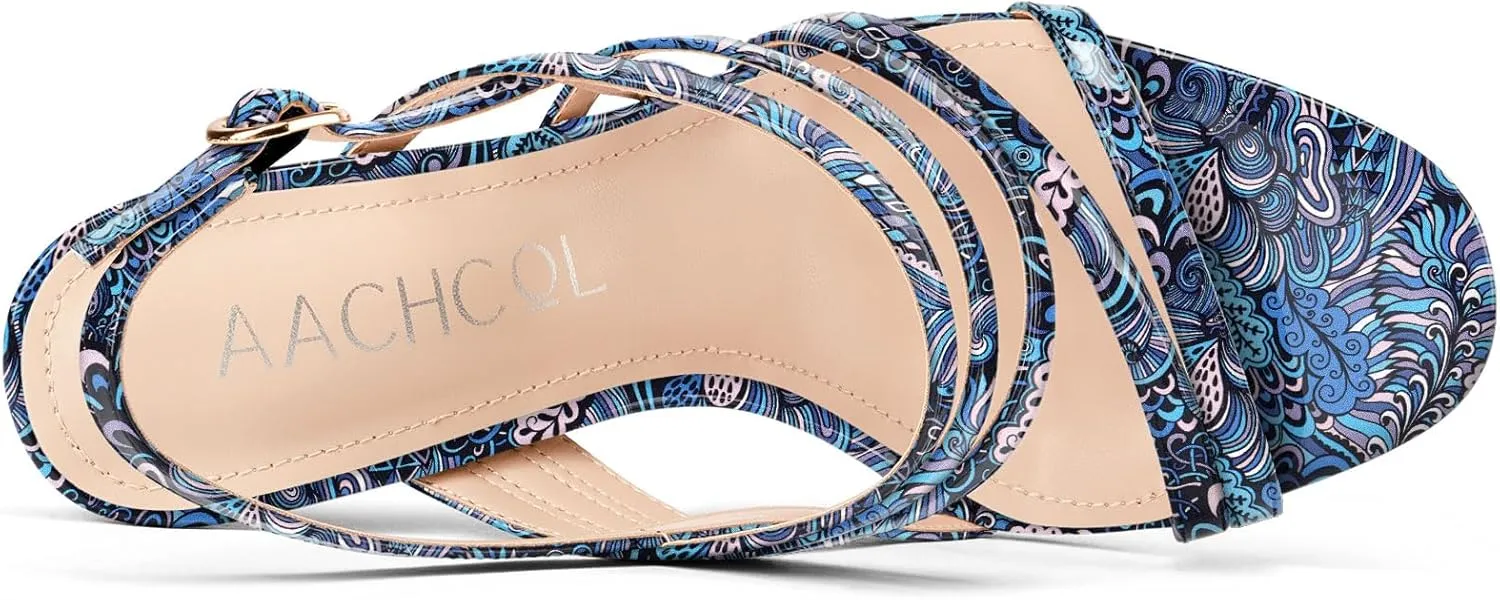Aachcol Womens Open Toe Strappy High Heels Slingback Stiletto Heel Sandals Ankle Strap Party Dress Shoes 3.9 Inches Heels