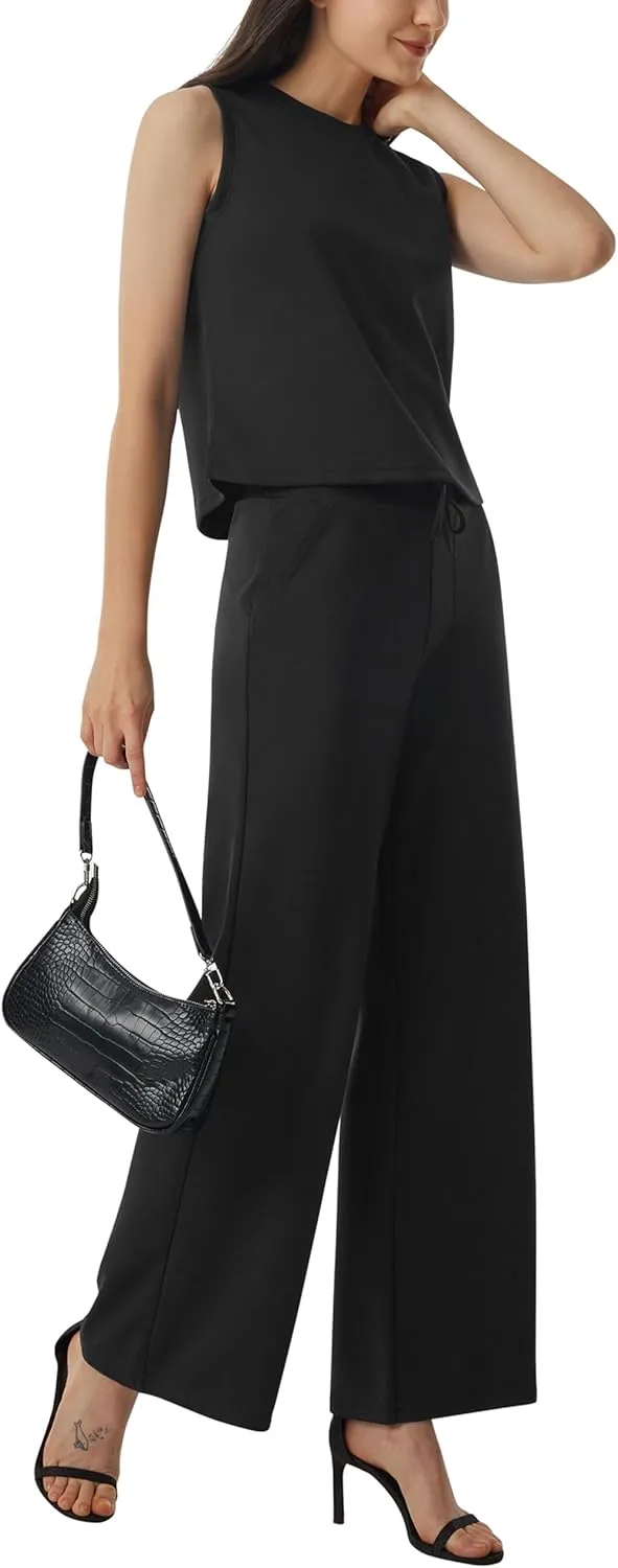 AFITNE Women's 2 Piece Outfits Air Essentials Sleeveless Tank Crop Top Wide Leg Sweatpants Lounge Set 2025 Tracksuit
