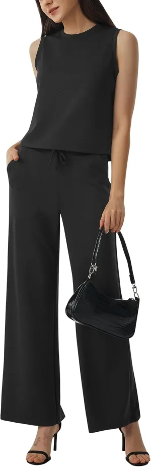 AFITNE Women's 2 Piece Outfits Air Essentials Sleeveless Tank Crop Top Wide Leg Sweatpants Lounge Set 2025 Tracksuit