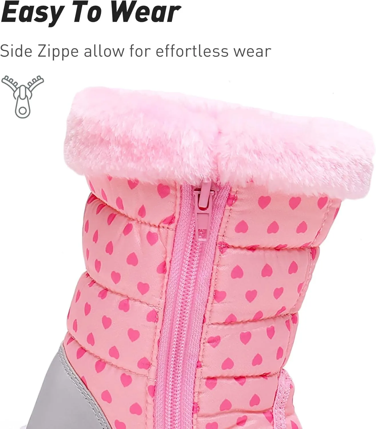 Ahannie Toddler Girls Warm Snow Boots, Kid Outdoor Insulated Winter Boot with Side Zipper