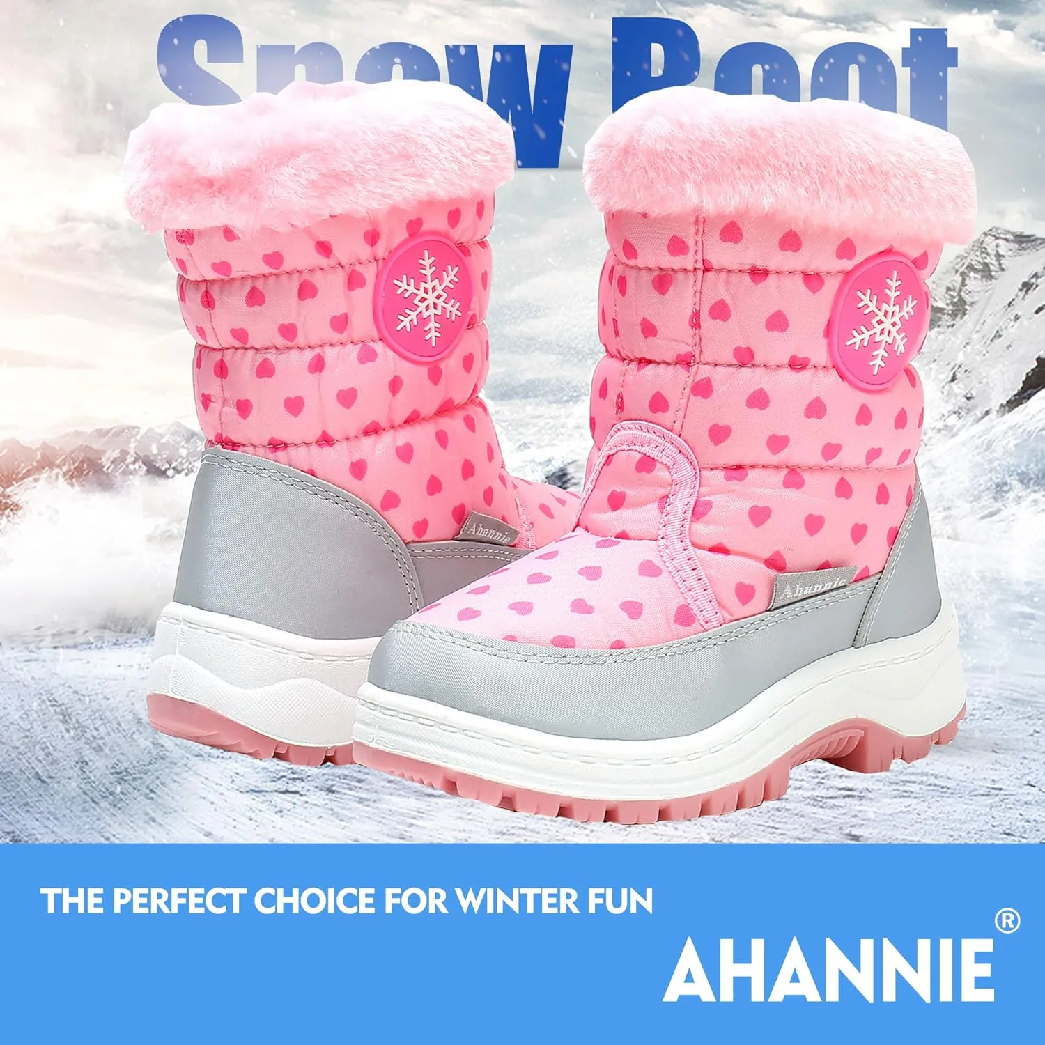 Ahannie Toddler Girls Warm Snow Boots, Kid Outdoor Insulated Winter Boot with Side Zipper