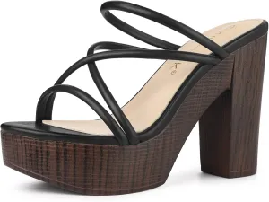 Allegra K Women's Chunky Heel Strappy Platform Heels Slide Sandals