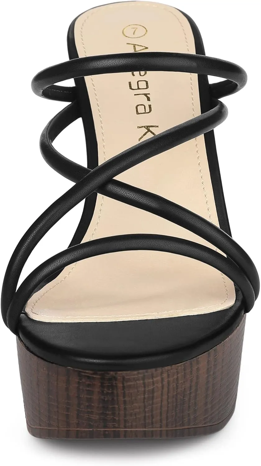 Allegra K Women's Chunky Heel Strappy Platform Heels Slide Sandals