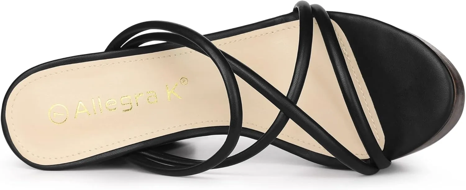 Allegra K Women's Chunky Heel Strappy Platform Heels Slide Sandals
