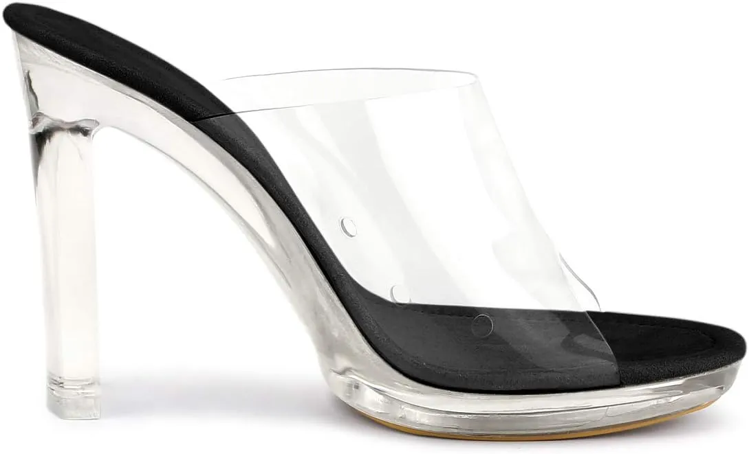 Allegra K Women's Clear Heel Platform Open Toe Chunky Heels Slides Sandals