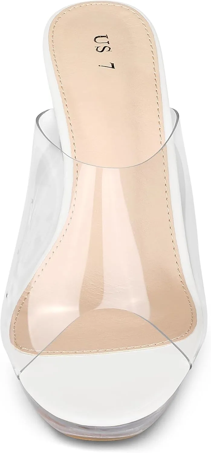 Allegra K Women's Clear Heel Platform Open Toe Chunky Heels Slides Sandals