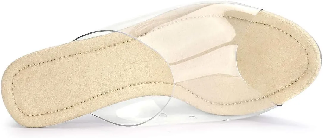 Allegra K Women's Clear Heel Platform Open Toe Chunky Heels Slides Sandals