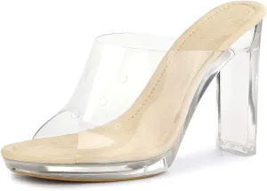 Allegra K Women's Clear Heel Platform Open Toe Chunky Heels Slides Sandals