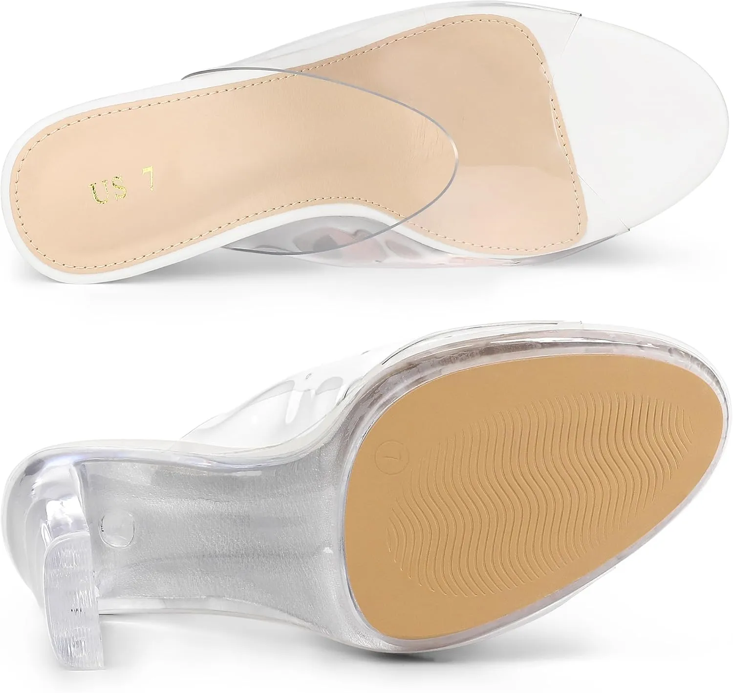 Allegra K Women's Clear Heel Platform Open Toe Chunky Heels Slides Sandals