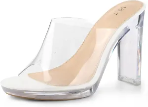 Allegra K Women's Clear Heel Platform Open Toe Chunky Heels Slides Sandals