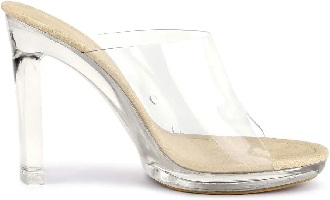 Allegra K Women's Clear Heel Platform Open Toe Chunky Heels Slides Sandals
