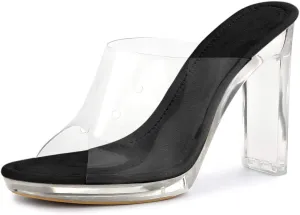 Allegra K Women's Clear Heel Platform Open Toe Chunky Heels Slides Sandals