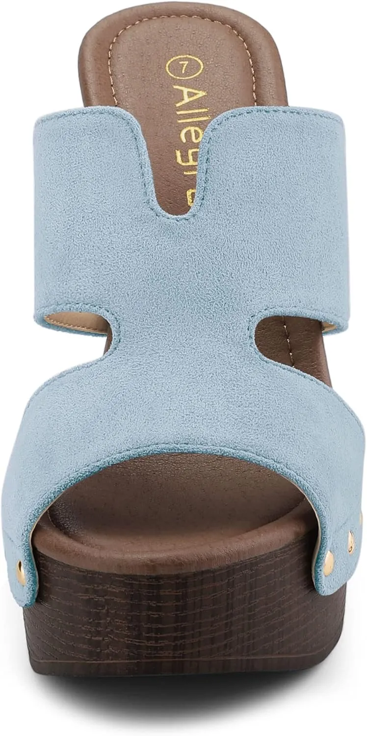 Allegra K Women's Faux Suede Platform High Block Heel Slides Sandals