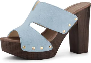 Allegra K Women's Faux Suede Platform High Block Heel Slides Sandals