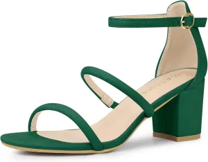 Allegra K Women's Open Toe Ankle Strap Chunky Heels Sandals