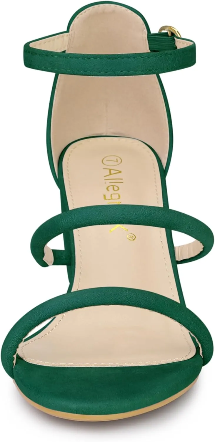 Allegra K Women's Open Toe Ankle Strap Chunky Heels Sandals