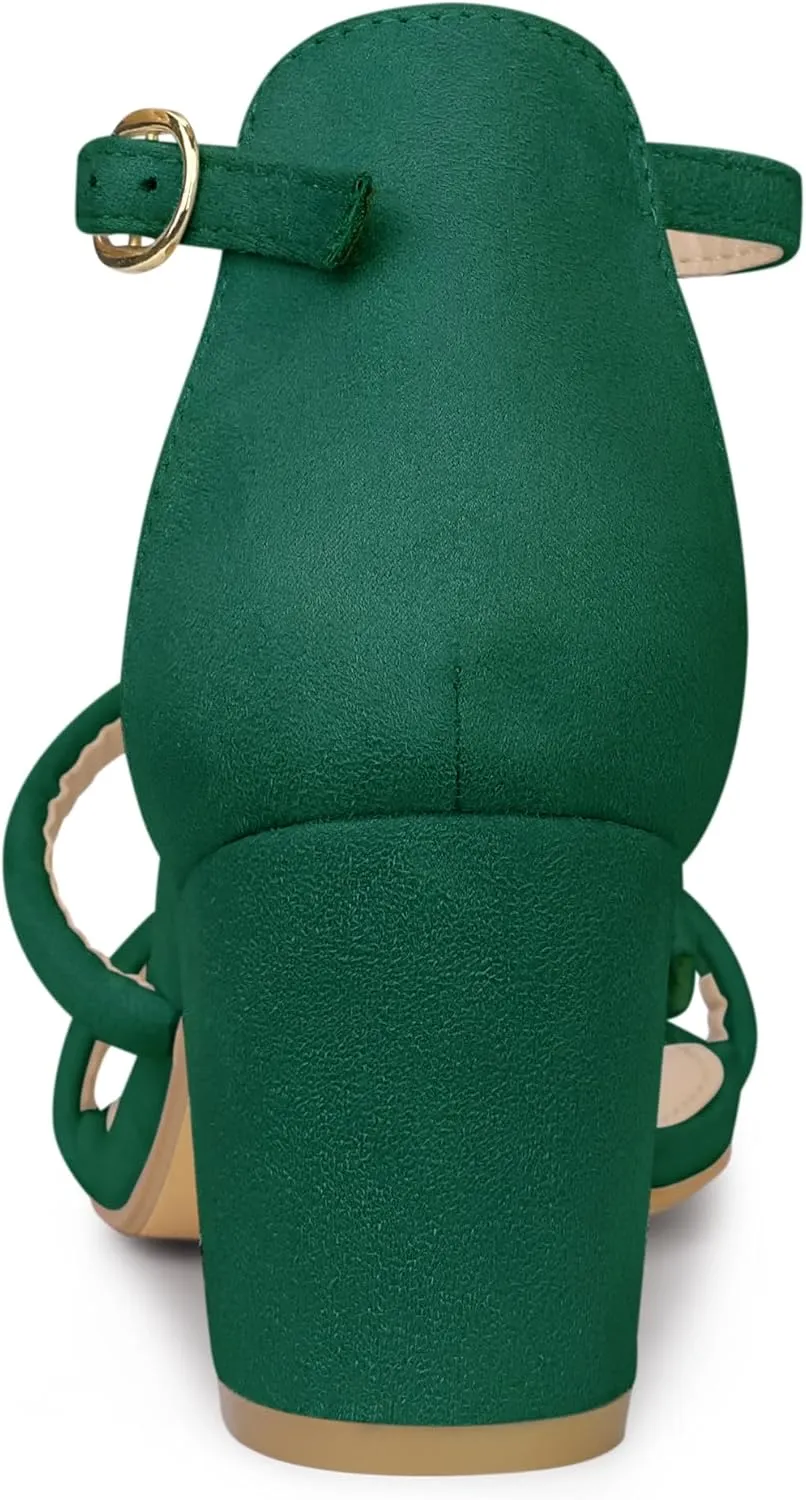 Allegra K Women's Open Toe Ankle Strap Chunky Heels Sandals