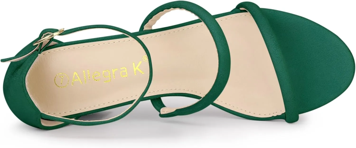 Allegra K Women's Open Toe Ankle Strap Chunky Heels Sandals