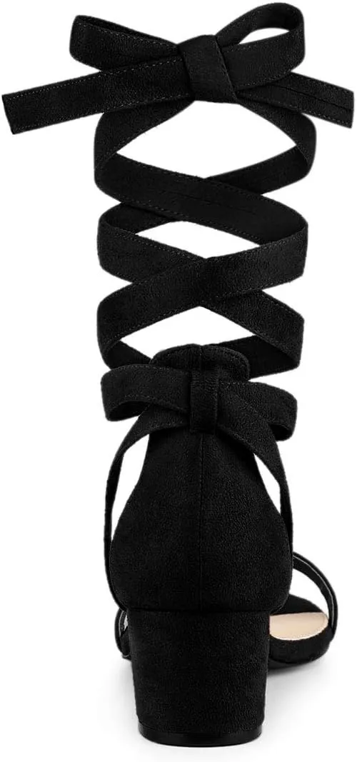 Allegra K Women's Open Toe Block Heel Lace Up Heels Heel Sandals
