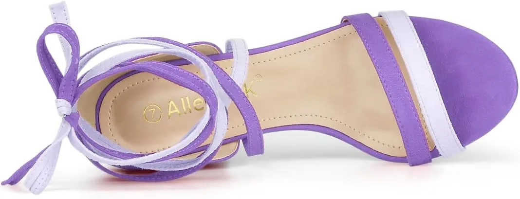 Allegra K Women's Open Toe Color Block Heel Lace Up Sandals