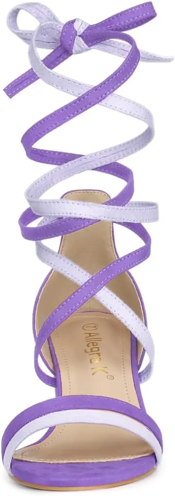 Allegra K Women's Open Toe Color Block Heel Lace Up Sandals
