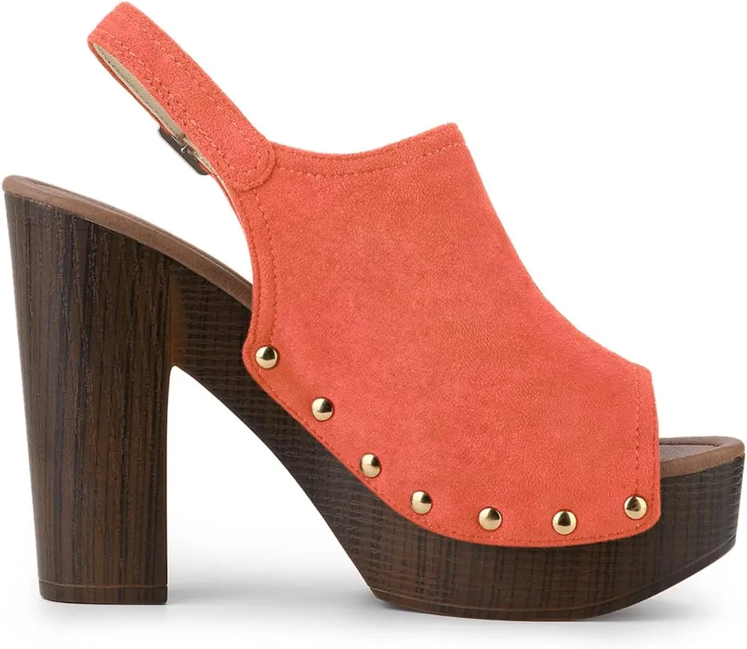 Allegra K Women's Open Toe Slingback Platform Chunky Heels Sandals