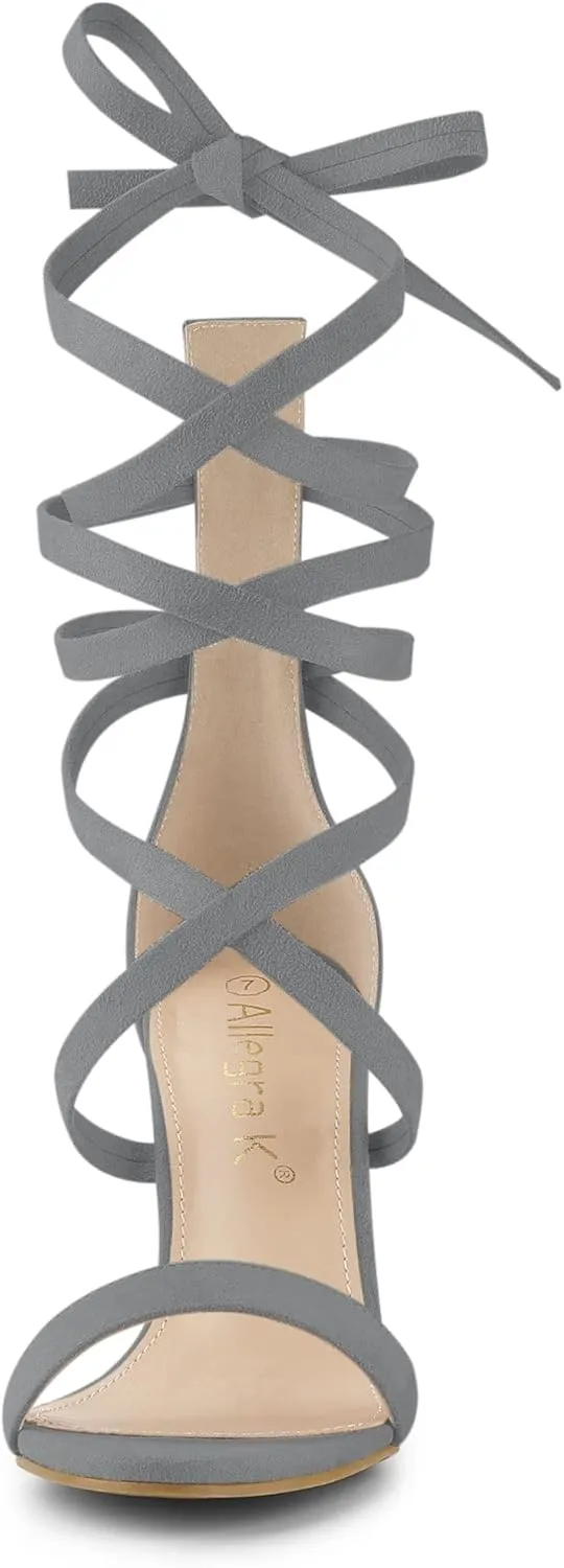 Allegra K Women's Open Toe Stiletto Heel Lace Up Heels Sandals