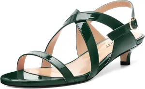 AMBELIGHT Womens Round Toe Cute Patent Open Slingback Party Buckle Kitten Low Heel Heeled Sandals 1.5 Inch