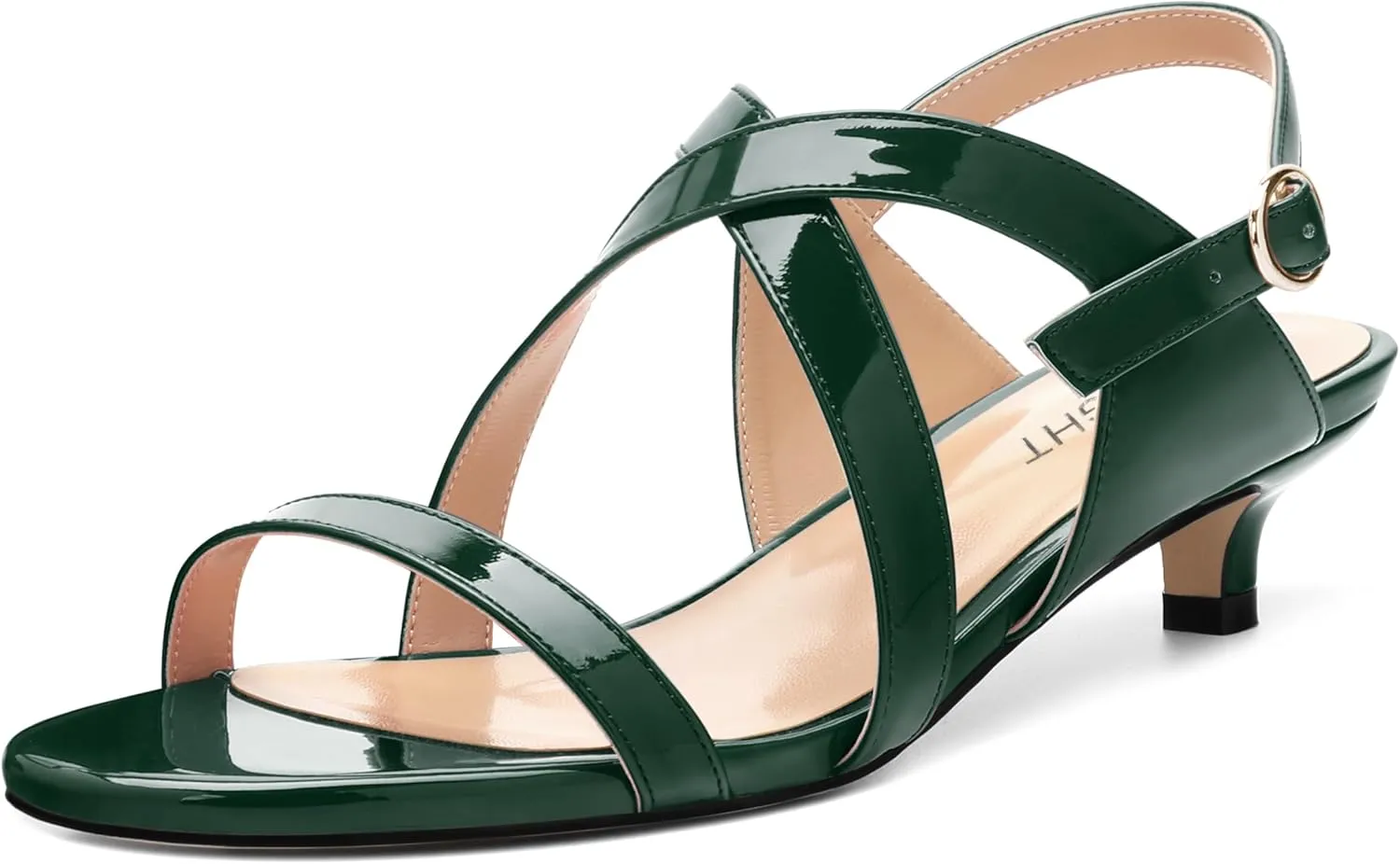 AMBELIGHT Womens Round Toe Cute Patent Open Slingback Party Buckle Kitten Low Heel Heeled Sandals 1.5 Inch