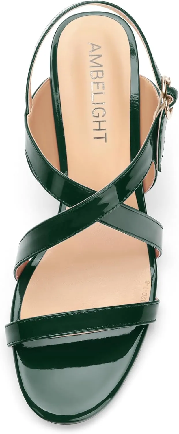 AMBELIGHT Womens Round Toe Cute Patent Open Slingback Party Buckle Kitten Low Heel Heeled Sandals 1.5 Inch