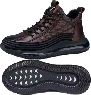 AngryMonkey Mens Elastic Laces High-Top Sneaker Autumn & Winter 2022 New Thermal Invisible Platform Height Increasing Elevator Shoes-2In