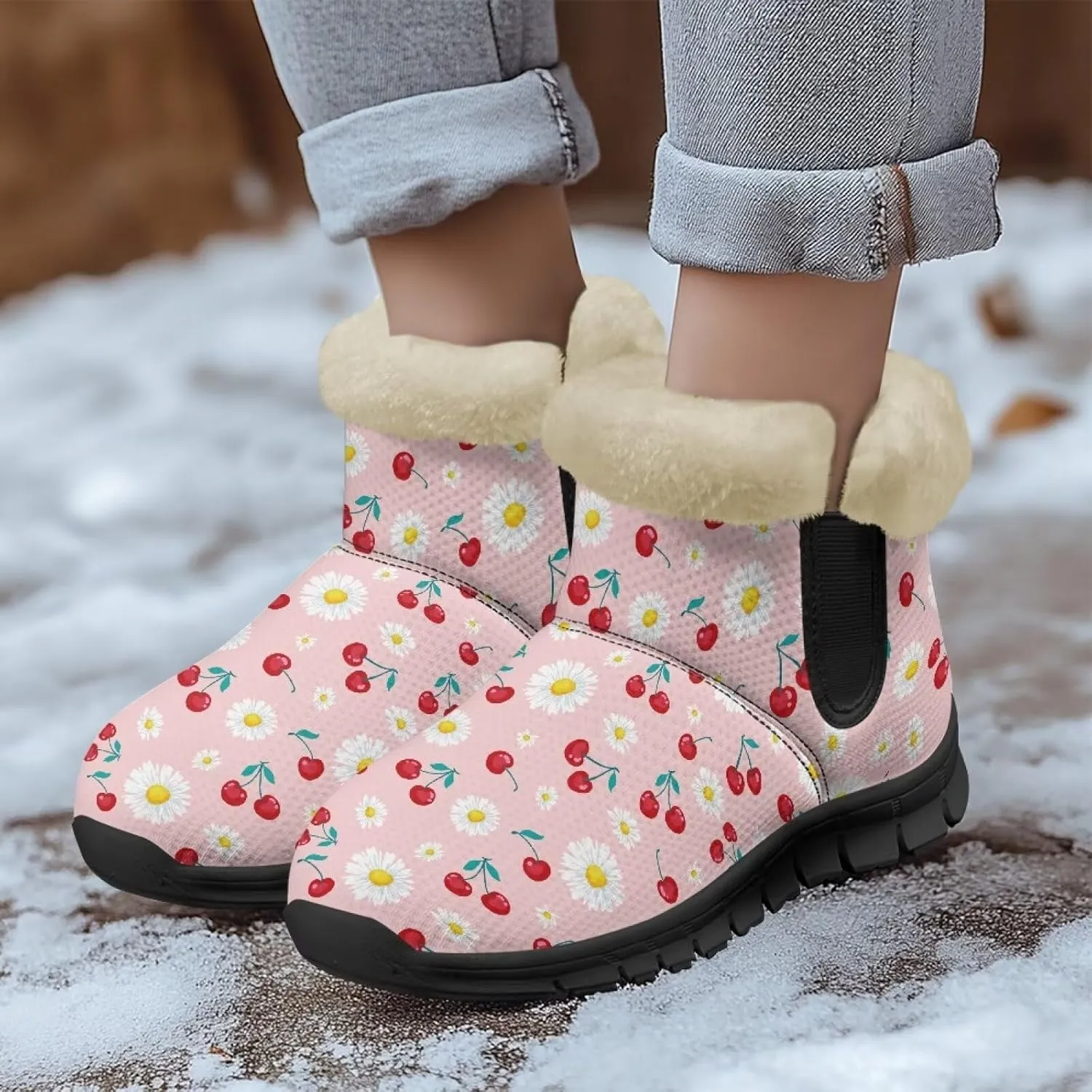 Ankle Boots for Women Waterproof Anti-Slip Winter Warm Fur Lined Snow Boot Outdoor Insulated Slip On Booties Shoes for Hiking Work