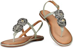 AOSPHIRAYLIAN Women Flat Sandals Green Rose Open Toe Casual Thongs Summer Beach Party Dress Wedding Shoes Flip Flop