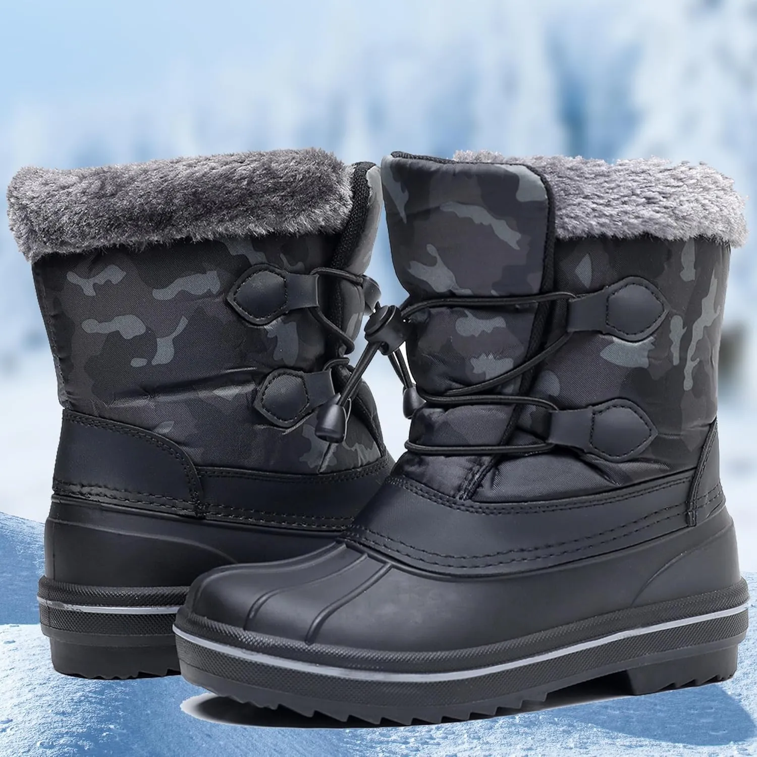 Apakowa Boys Girls Snow Boots Outdoor Slip Resistant Insulated Waterproof Winter Snow Boots (Toddler/Little Kid/Big Kid)