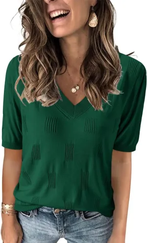 Arach&Cloz Women's Tops 2025 Spring Summer Short Sleeve Sweater Fashion Trendy Dressy Casual Outfit Versatile Knit Blouse
