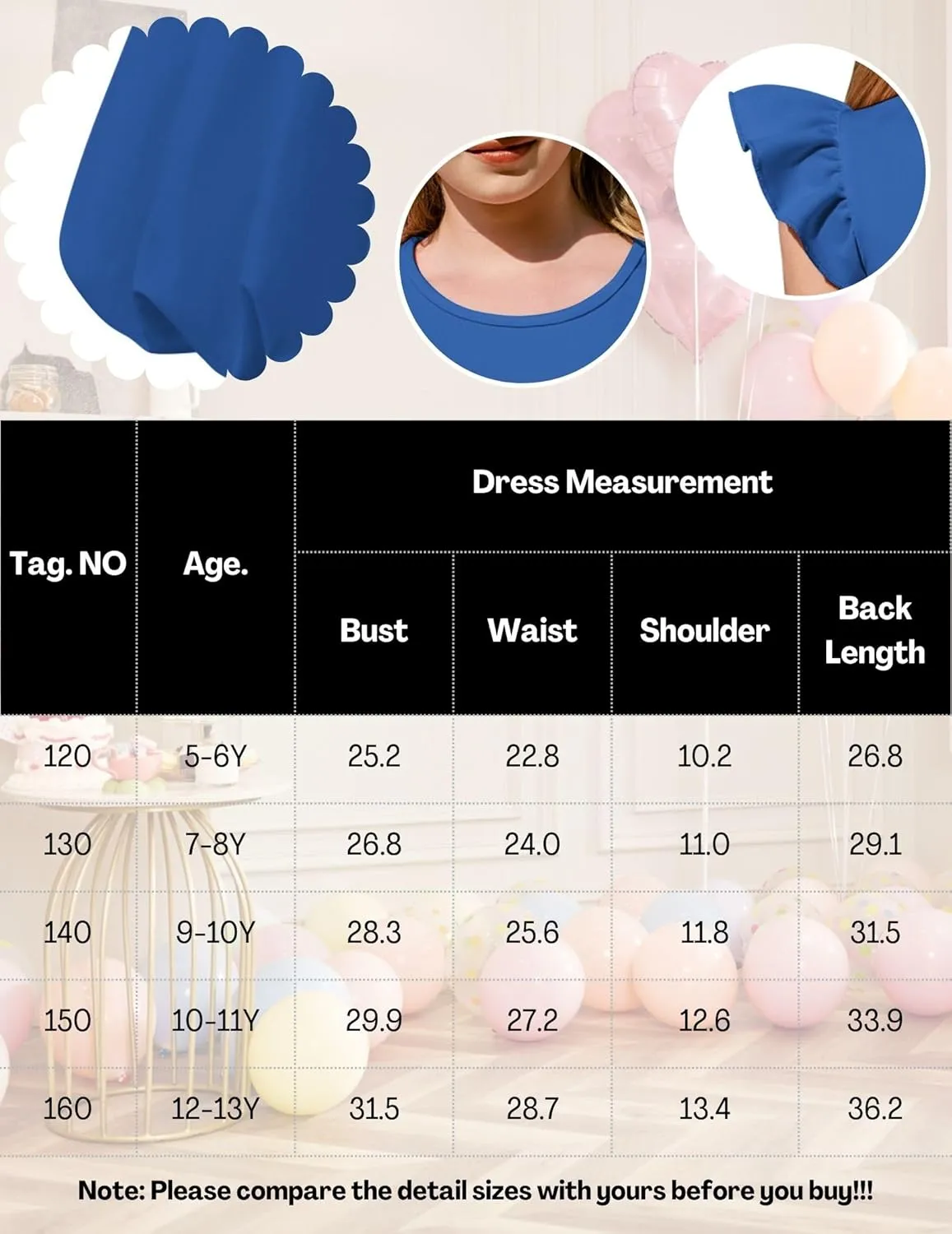 Arshiner Tween Girls Summer Bubble Dress Ruffle Sleeve Casual Party Midi Dresses