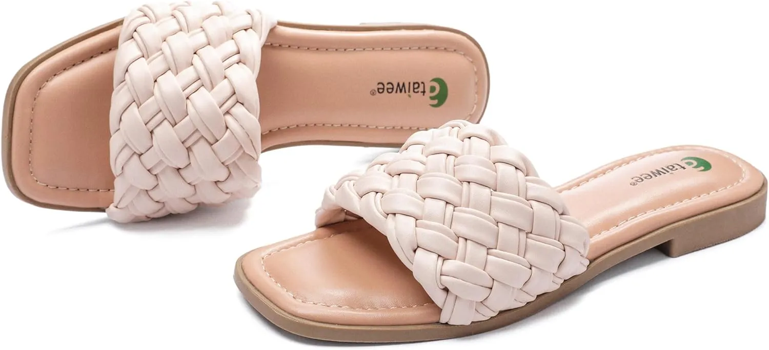 Ataiwee Women's Flat Slide Sandals - Fashionable Braided Elegant Cross Strap Flat Summer Sandals.