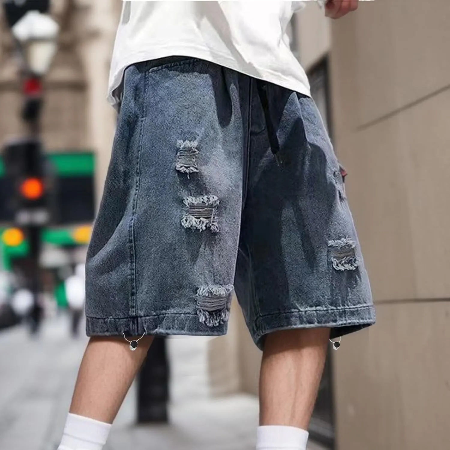 Baggy Jean Shorts for Men Jorts Casual Loose Fit Mid Denim Shorts Skateboard Hip Hop 2025 Trendy Streetwear