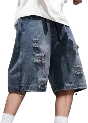 Baggy Jean Shorts for Men Jorts Casual Loose Fit Mid Denim Shorts Skateboard Hip Hop 2025 Trendy Streetwear