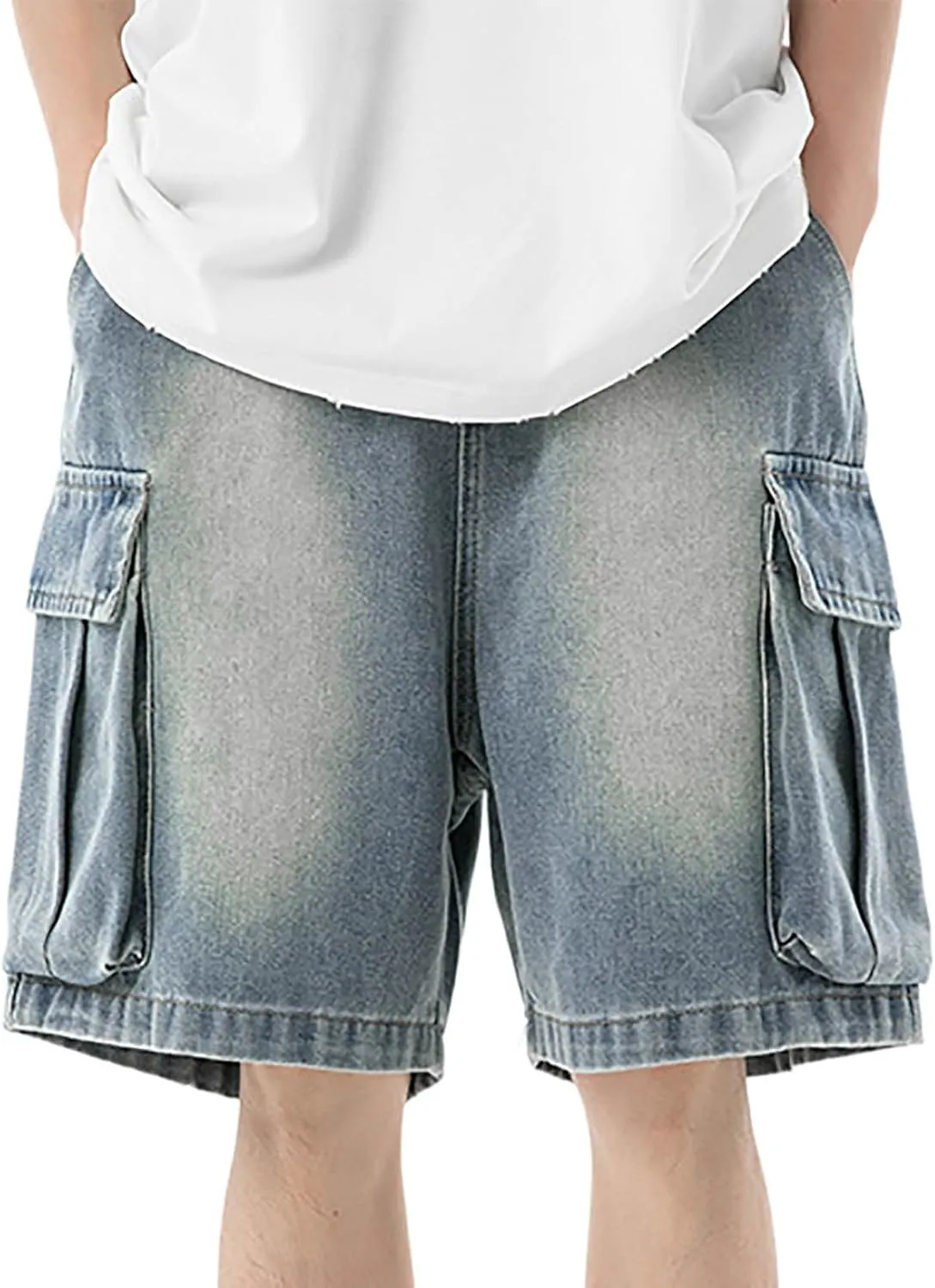 Baggy Jean Shorts for Men Summer Casual Loose Fit Hip Hop Long Denim Shorts with Pockets
