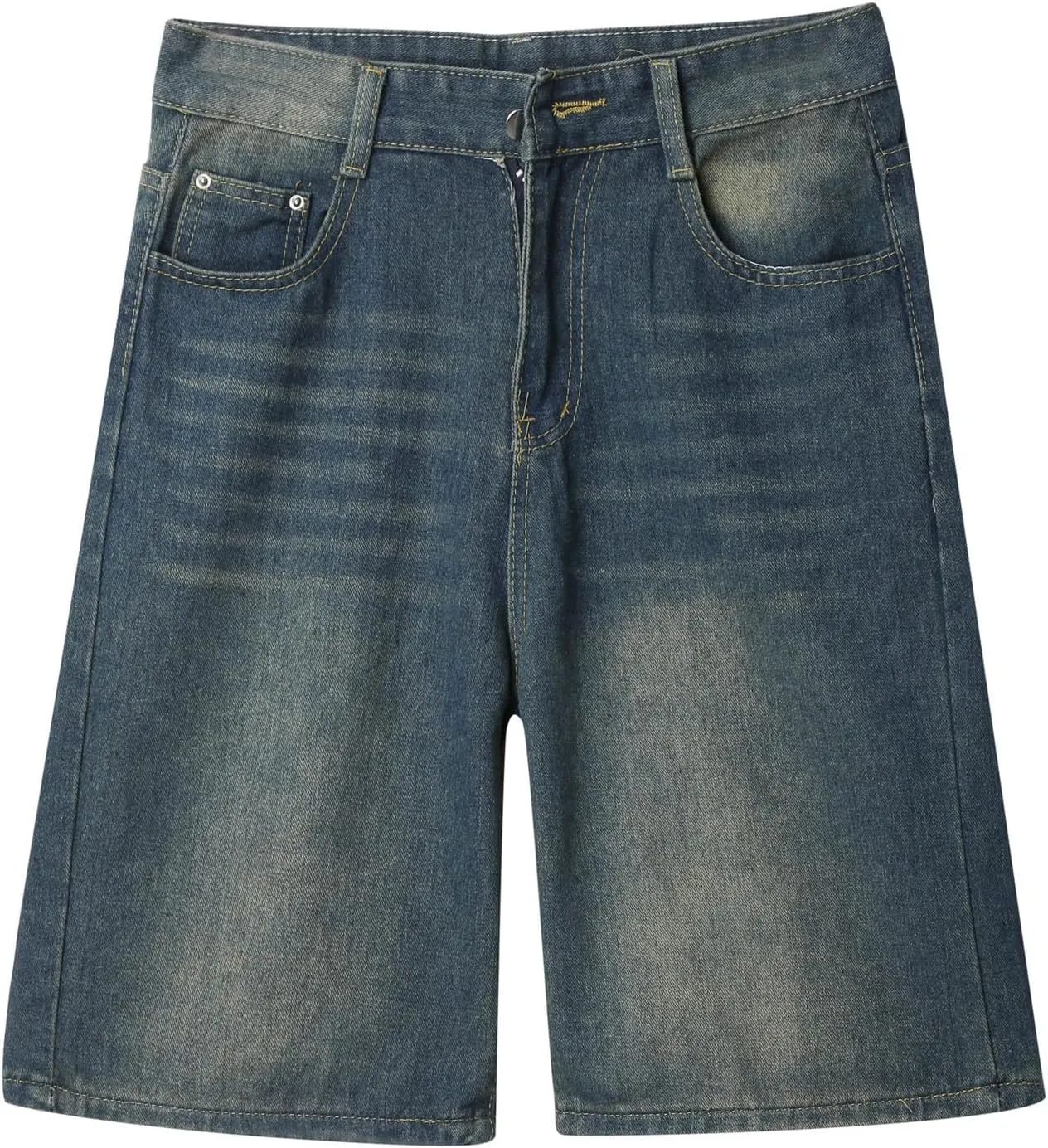 Baggy Jean Shorts for Men Summer Casual Loose Fit Y2K Hip Hop Skateboard Denim Shorts with Pockets