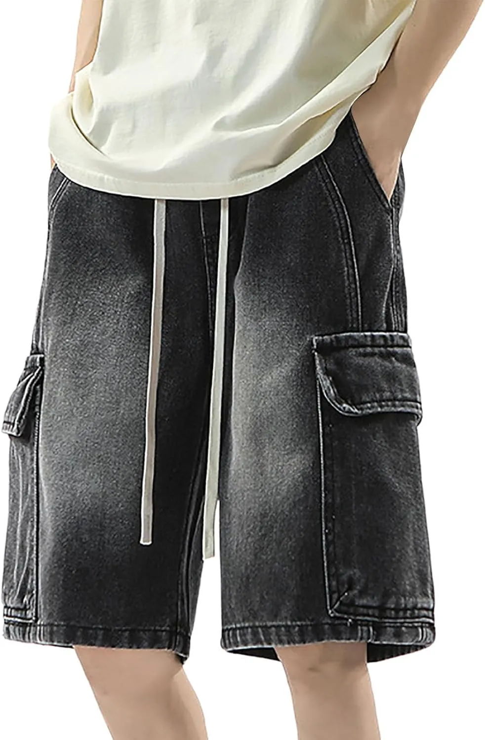 Baggy Jean Shorts for Men Summer Casual Loose Fit Y2K Hip Hop Skateboard Denim Shorts with Pockets