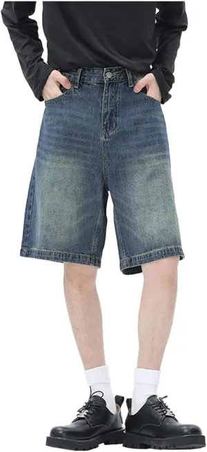 Baggy Jean Shorts for Men Summer Casual Loose Fit Y2K Hip Hop Skateboard Denim Shorts with Pockets