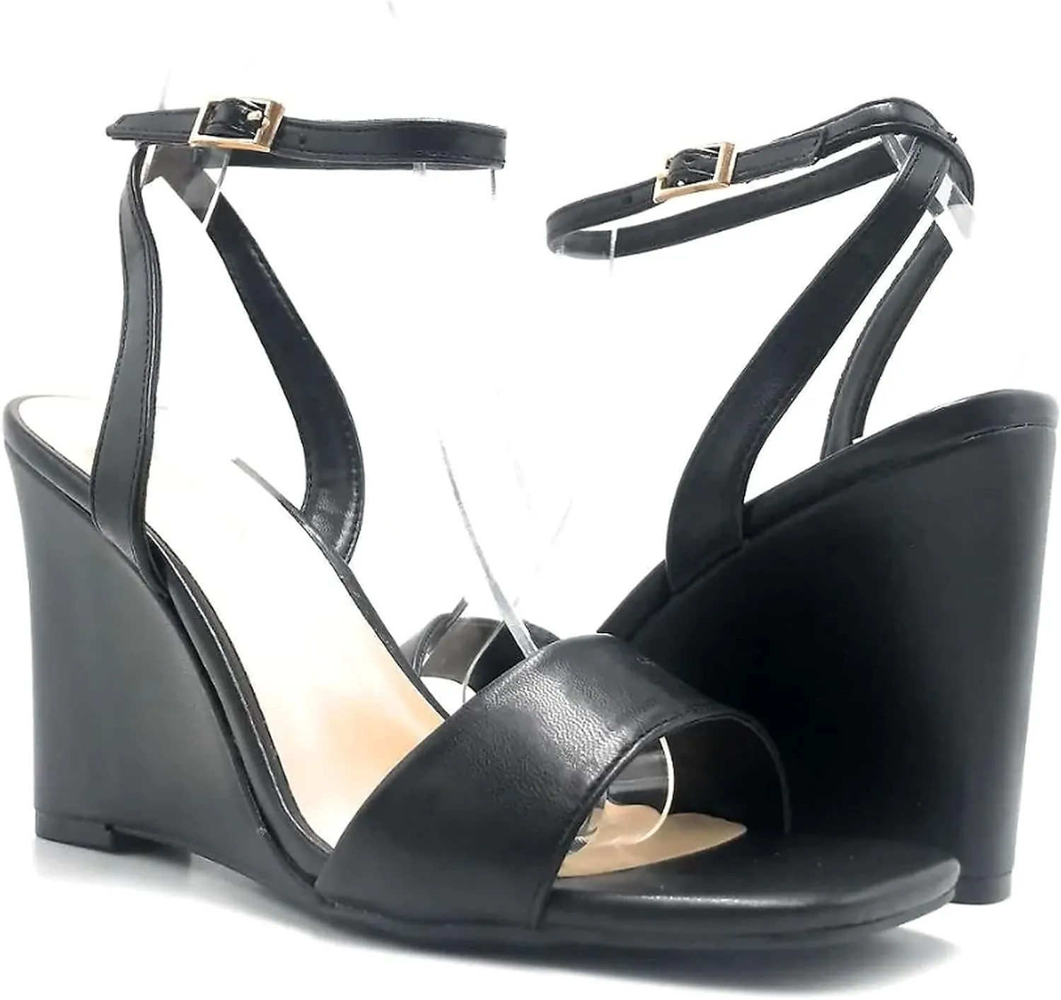 BAMBOO Women's Open Toe Ankle Strap Wedge Sandals