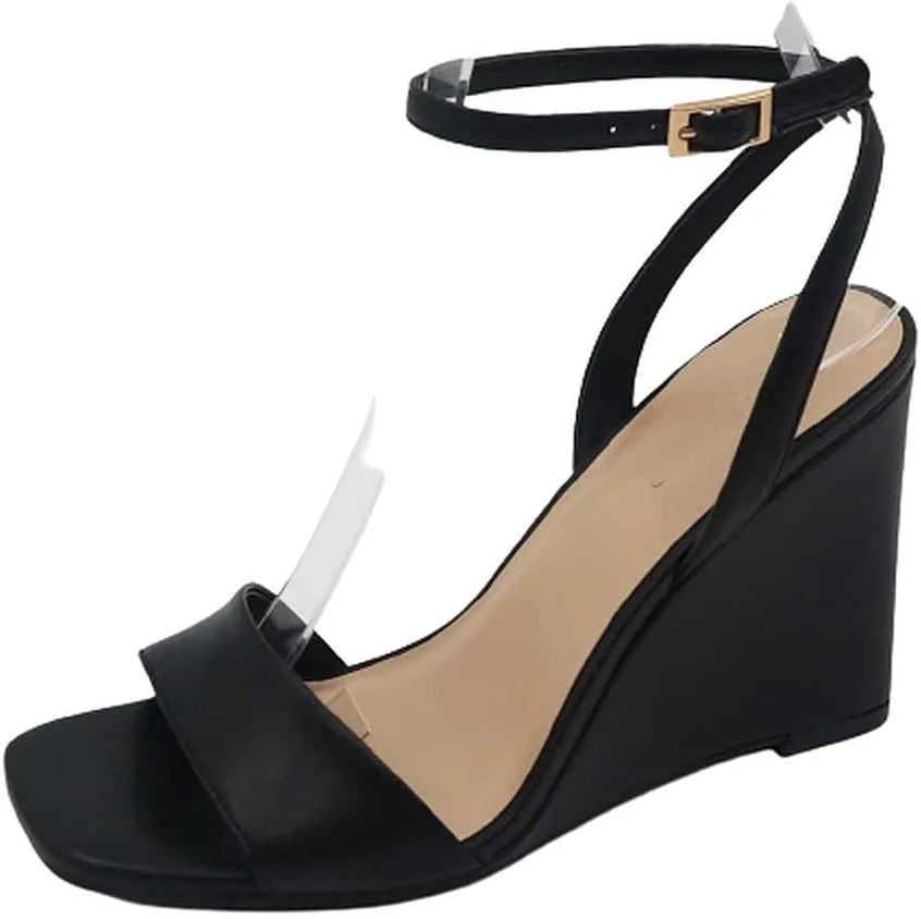 BAMBOO Women's Open Toe Ankle Strap Wedge Sandals